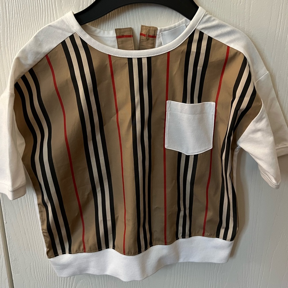 Kids Icon stripe panel cotton shirt. Worn once for a photo shoot.